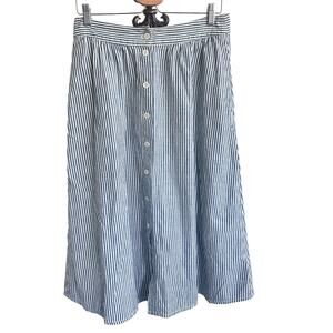 Madewell Palisade Button-Front Midi Skirt Chambray Cotton Stripe Pockets Size‎ 8